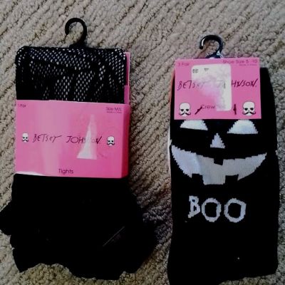 BETSEY JOHNSON BLACK FISHNET  HALLOWEEN Spiderweb M/L  3 Pairs of Socks 5-10